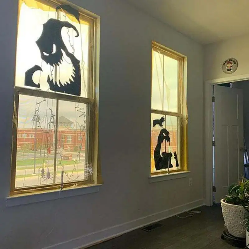 Хэллоуин Гигантский Призрак Тень Окно Стикер Ведьма Смерть Летучая Мышь Скелет