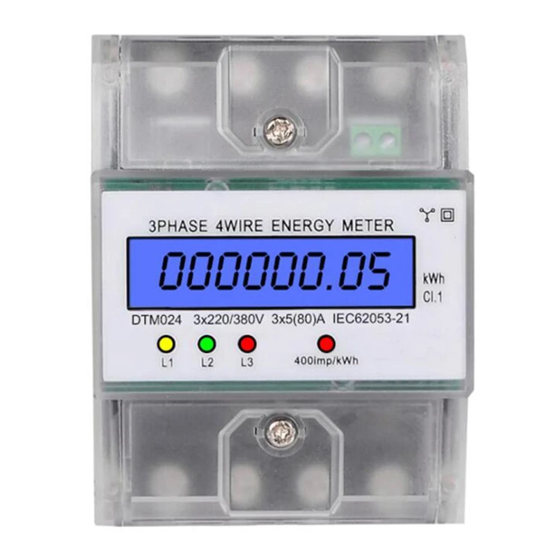 Medidor de energia digital da instalação do trilho do ruído do medidor de energia do kwh do consumo de energia 220/380v 5-80a de 3 fios da fase 4