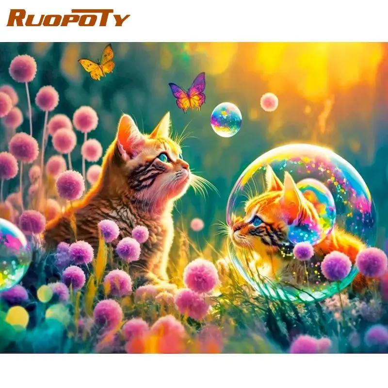 

RUOPOTY Paint By Numbers Kits Cat And Bubble Drawing Coloring By Numbers For Starter Kits Personalized Gift Home Decor With Fram