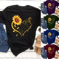 sunflower horse heart print t shirt women short sleeve o neck loose tshirt summer women tee shirt tops camisetas mujer