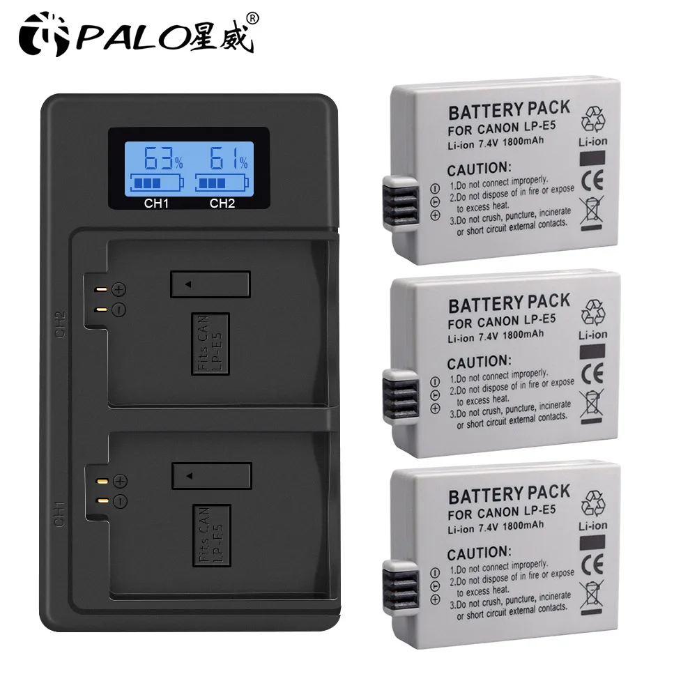 

PALO 1-4pcs LP-E5 LP E5 Camera Battery + LCD Dual USB Charger for Canon EOS 1000D 500D Kiss X3 X2 F EOS Rebel XS XSi Rebel T1i