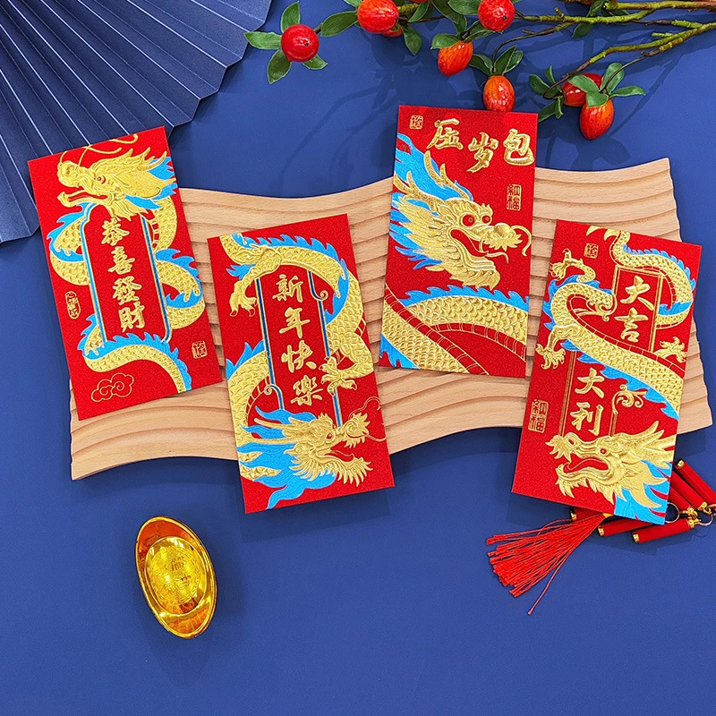 

6Pcs Spring Festival Packet Cartoon Red Envelopes Chinese Zodiac Luck Money Bag Paper Dragon Year Pocket Packets 2024 Purse