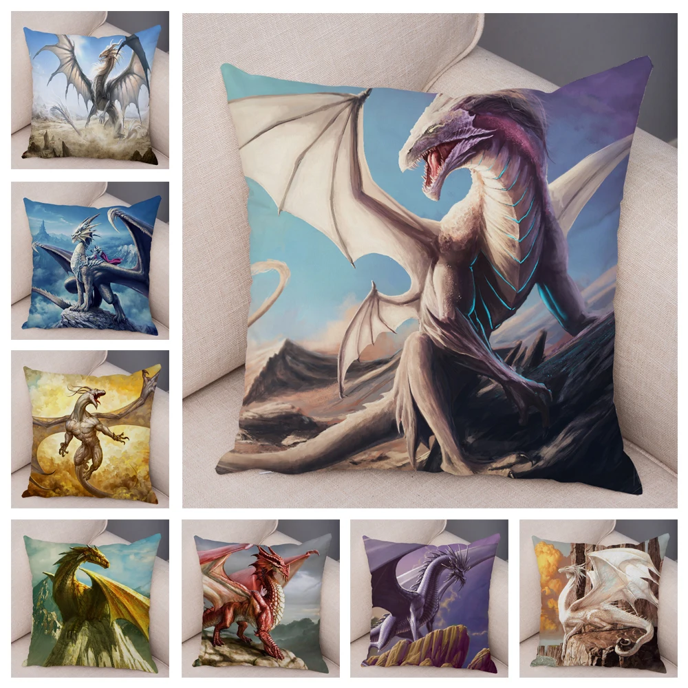 

Cartoon Animal Print Pillowcase Dragon Pattern Cushion Cover Decorative Car Sofa Home Living Room Pillowcase