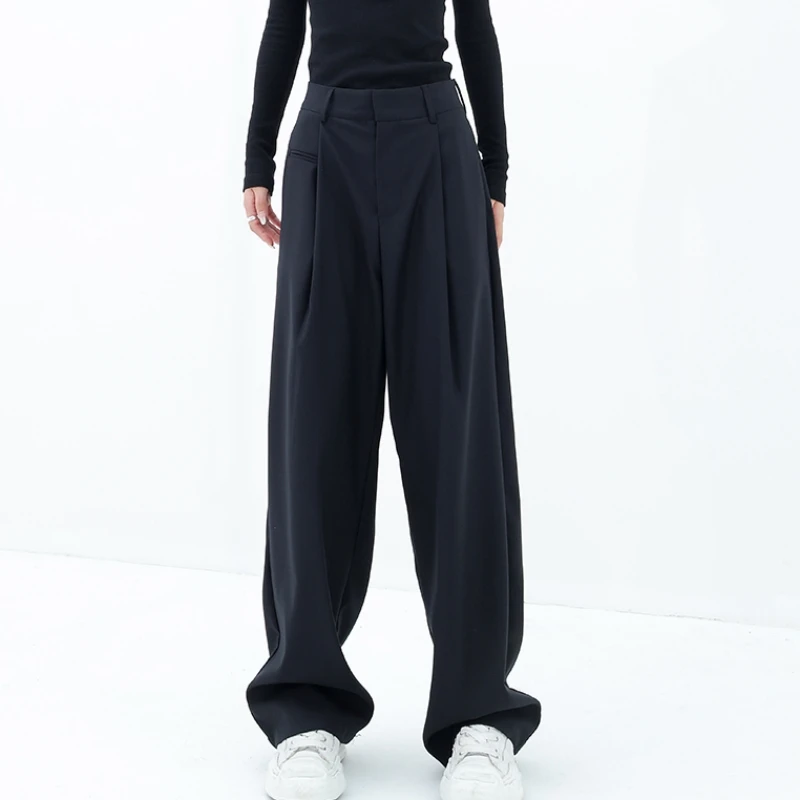 

Черные женские Костюмные брюки с высокой талией, американские винтажные мешковатые брюки, уличная одежда, стильные модные женские прямые ш...