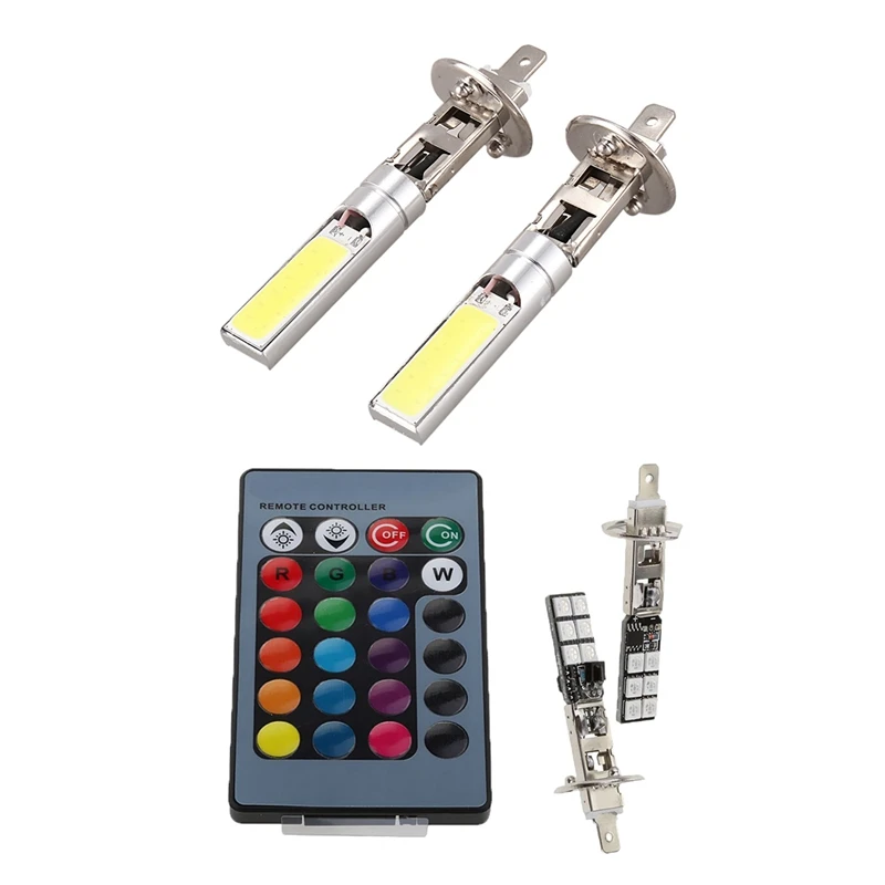 

1Set H1 H3 880 881 5050 LED 12SMD RGB Car Headlight Fog Light Lamp Bulb+Remote Control - H1 & 2X H1 Xenon White 6000K 7.5W COB L