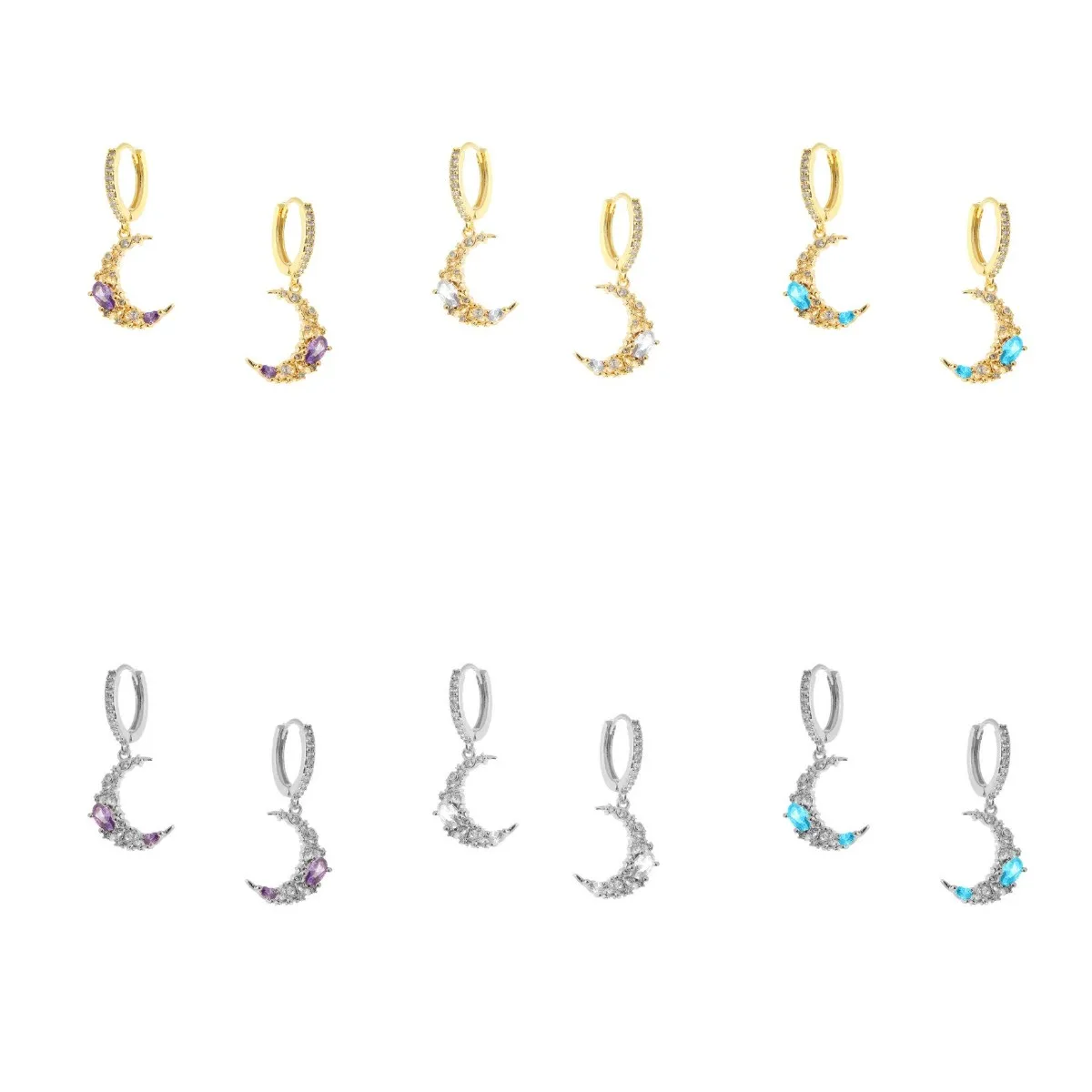 

Fashion Vintage Simplicity Colorful Zircon Moon Dangle Drop Earring for Women Design French Style Earring Jewerly Brincos Aretes