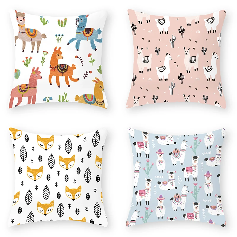 

45X45cm Cute cartoon animal print pillowcase Polyester sofa Car seat bed cushion cover Kawaii Room Home decor Hold