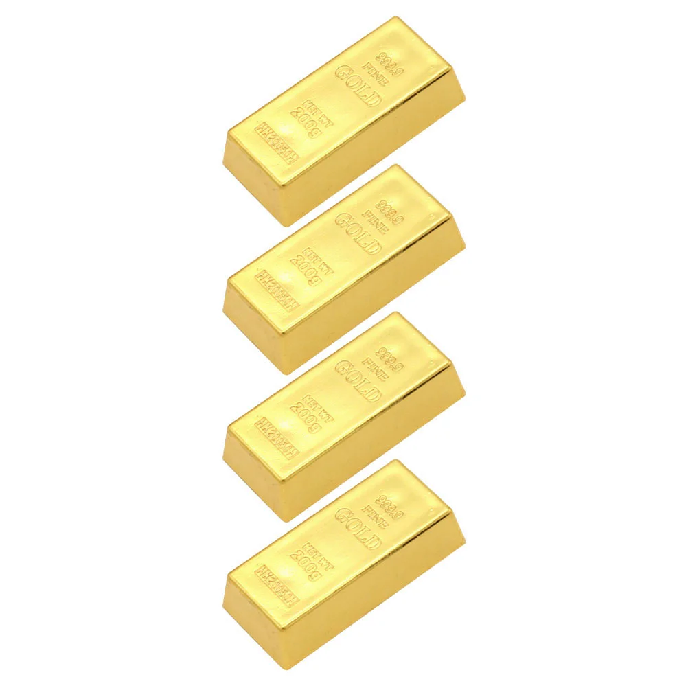 4 Pcs Christmas Ornament Gold Bar Props Toy Simulated Bars Plastic Brick 6X2.8X1.7CM Fake Bullion Golden Abs Child