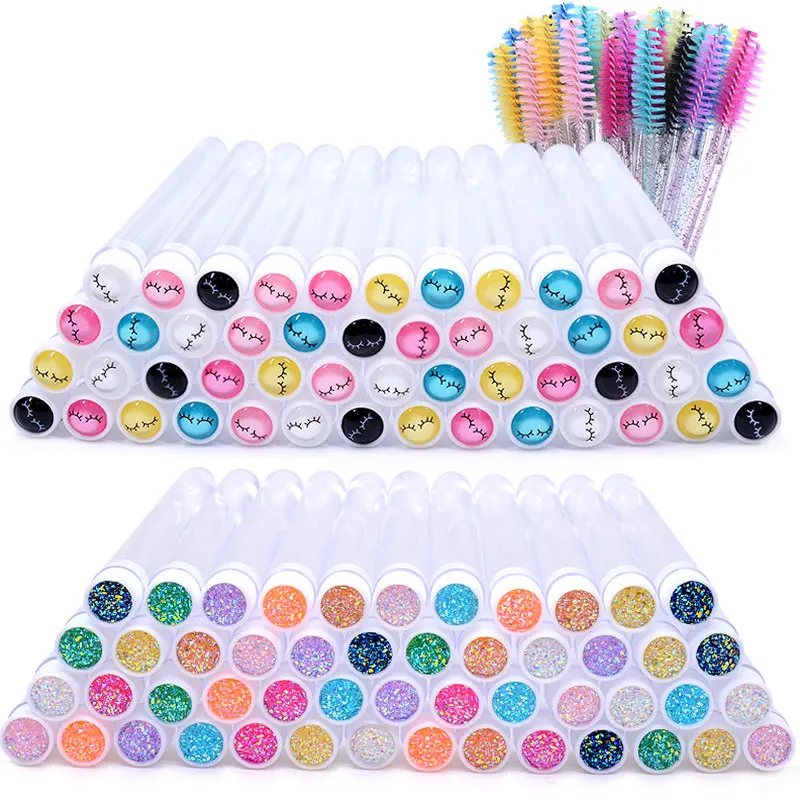 ZXZZS  50Pcs/Lot Wholesale Eyelash Mascara Wands With Tube Glitter Empty Lash Spoolie Brush Containers Eyelash Applicator Case