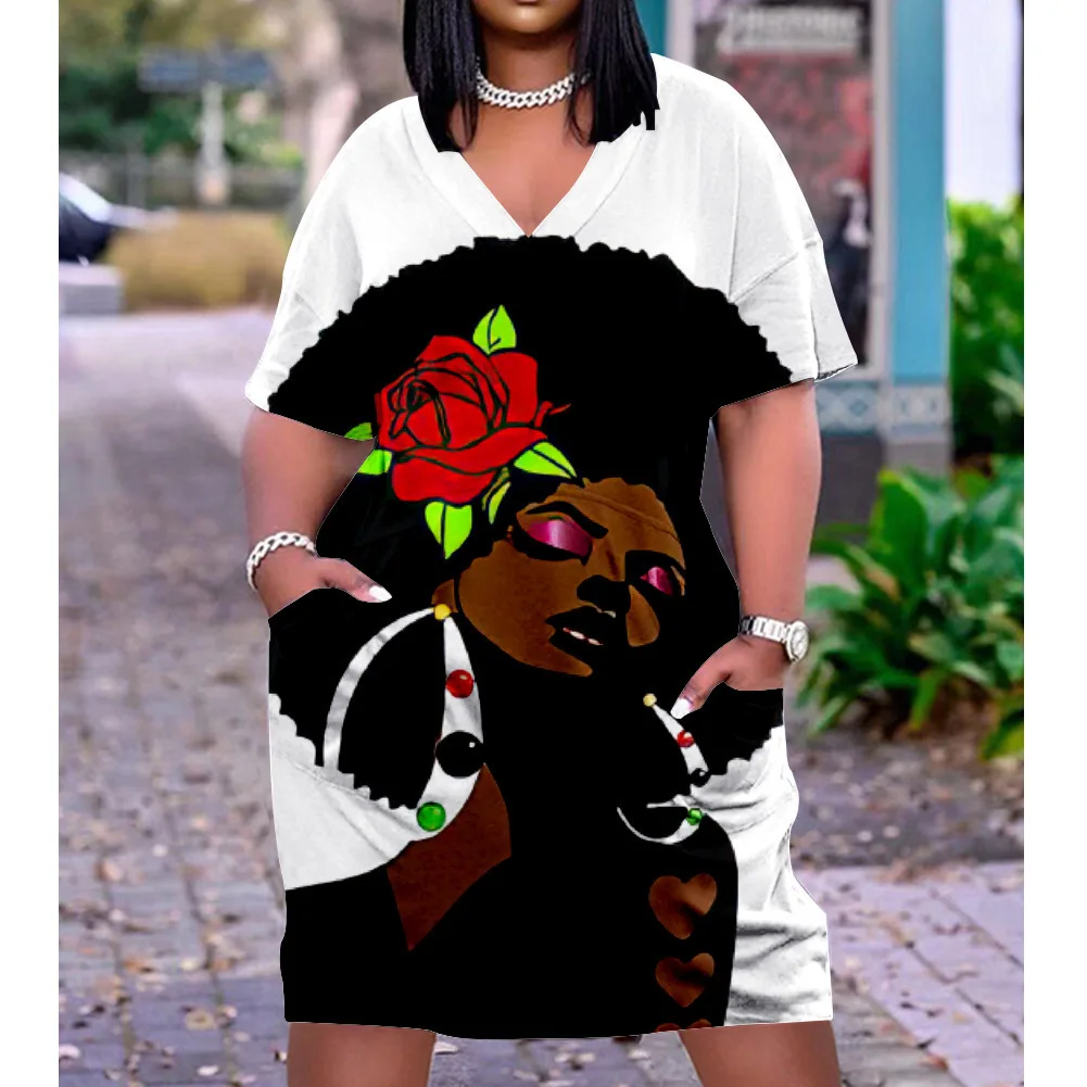 

Vestido Midi nativo para mujer, vestido bohemio 3D de fiesta, africano, con letras, Sexy, hasta la rodilla, escote en V
