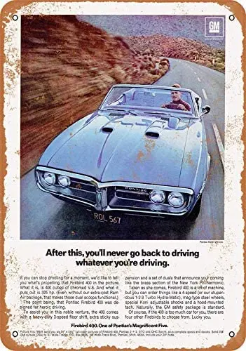 

12 x 16 inches Metal Vintage Funny Tin Sign 1967 Pontiac Firebird Convertible