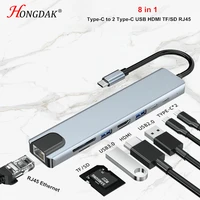 8 in 1 usb c hub type c to hdmi 4k usb 3 0 2 type c quick charge rj45 tfsd card adapter for macbook pro laptop pc accessories