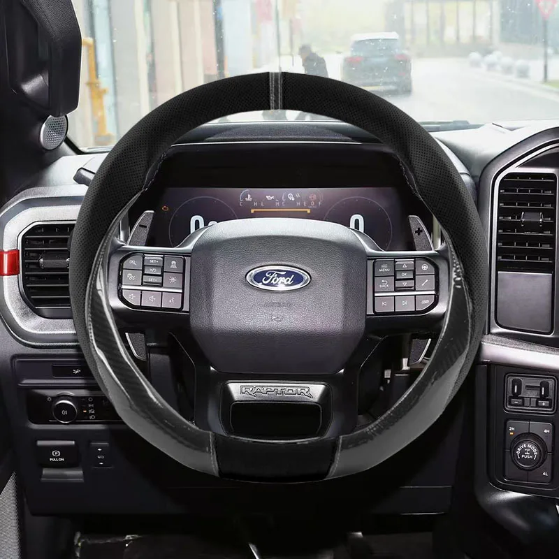 Фото Кожаный чехол на руль 38 см для Ford Raptor SV1 F150 F250 F350 Mustang Mondeo 5 Kuga RANGER, аксессуары для интерьера автомобиля №1