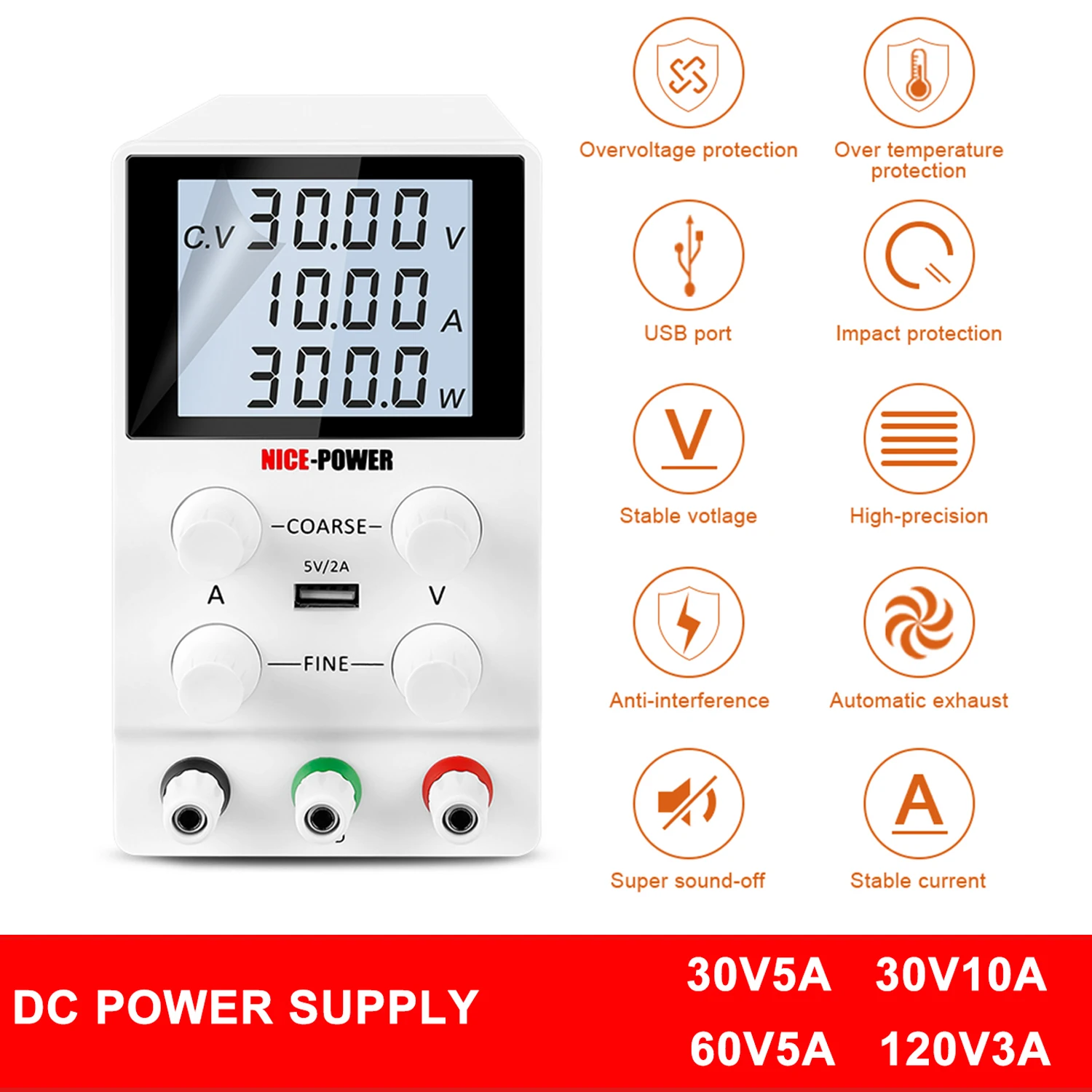 

Лабораторный источник питания постоянного тока NICE-POWER 30 в 10 А, биполярный ЖК-дисплей, Регулируемый импульсный регулятор напряжения источника питания