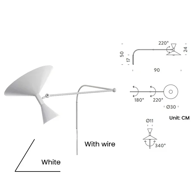 

Дизайнерский настенный светильник Marseille, белый, черный, металлическая труба, бра с поворотным кронштейном, лампа для гостиной, кабинета, спальни, прикроватные светильники