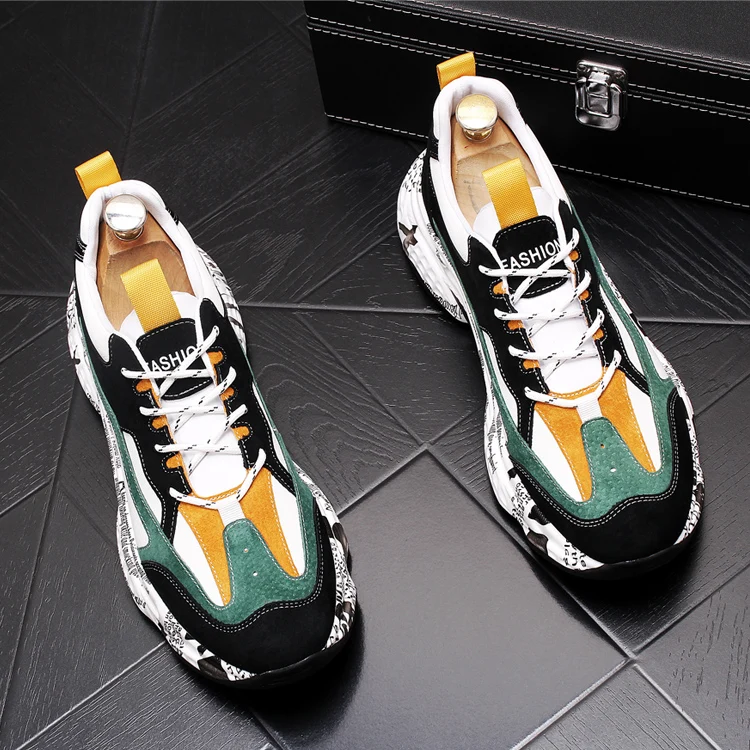 

Mens Sneakers Casual Fashion Microfiber Print Platform Board Shoes Easy Matching Outdoor Sport Shoes Trend Cool Running Shoes
