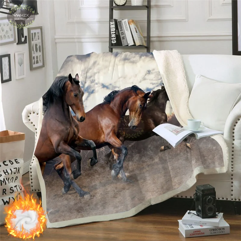 

Running Horse Warm Plush Blanket 3D Printed Soft Flannel Warmth Soft Plush Throw Blanket for Bedding Sofa Bedroom Birthday Gift
