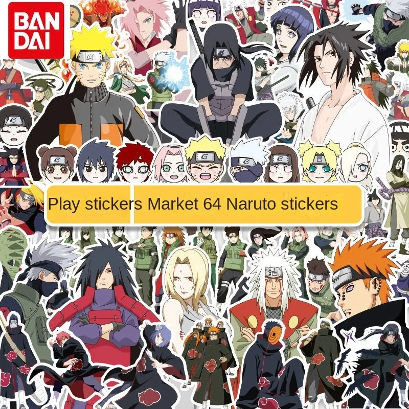 

64pcs Bandai Naruto Cartoon Sticker Anime Large Sheet Waterproof Sticker Notebook Computer Waterproof Decoration Sticker