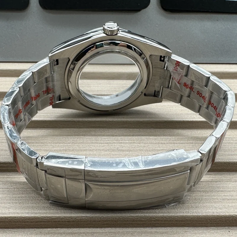 Stainless Steel Polish Watch Case 41mm for SEIKO NH35 Sapphire Watches Crystal Solid Back Waterproof Fluted Bezel Folding Clasp