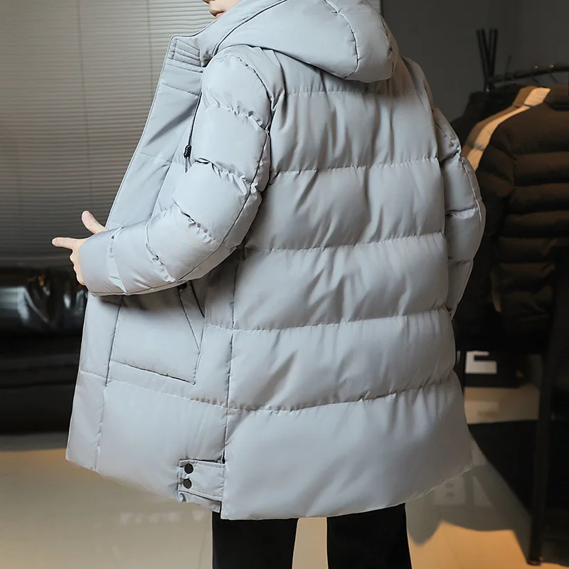 2022 Plus Size 7XL Winter Jacket Men Mid-length Thickened Warm Hooded Padded Jackets Solid Color Casual Puffer Jacket Coats