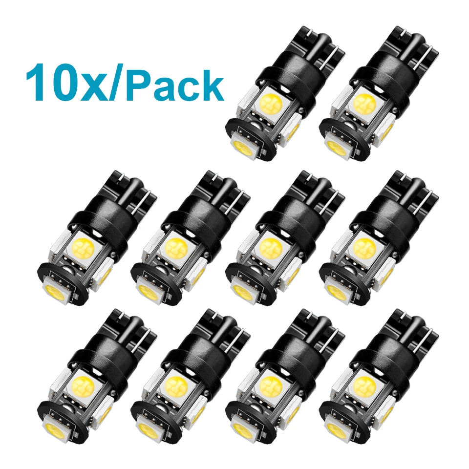 10x 360 ° автомобильный сигнальный фонарь T10 LED W5W 194 168 лампа 5SMD Автомобильный Интерьер Чтение Клиренс клиновидный дверь багажник Запасная лампа белый