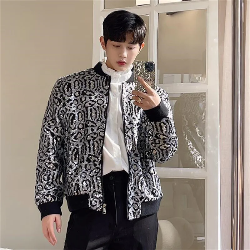 Shiny sequins jacket men and women short coats party stage costumes reflective bright singer fashion clothes jaqueta masculina