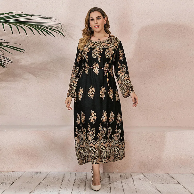 

Plus Size 5XL for Women Dress Elegant Long sleeve O-Neck Cotton Clothing 2023 A-line skirt Cocktail Evening Party Dresses