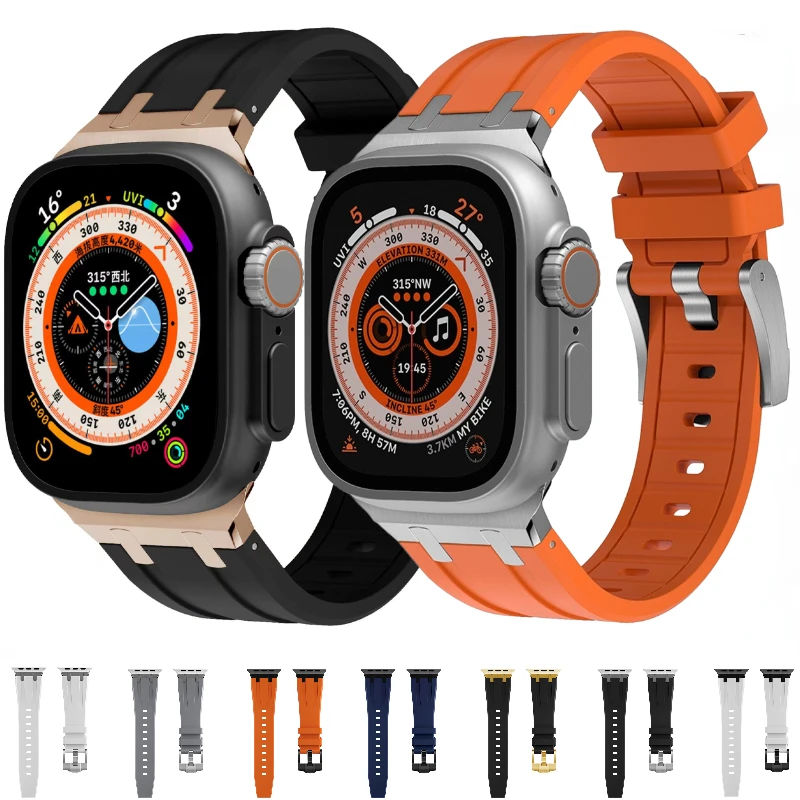 Фото AP Жидкий силиконовый ремешок для Apple Watch Ultra 3/2 49 мм 11 10 46 мм Фторкаучуковый ремешок iWatch 9 8 7 6 5 SE3 45 мм 44 мм Браслет №1