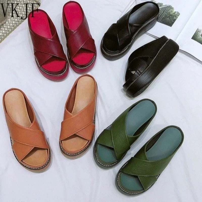 

Women Sandals Soft Leather Wedges Shoes Woman Summer Sandals Beach Flip Flops New Platform Sandalias Mujer Wedge Heels Sandals