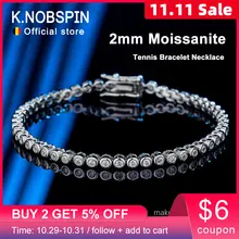 KNOBSPIN 2mm Moissanite Tennis Bracelet for Woman Men Hip Hop Chain with GRA 100% Sterling Sliver 18k White Gold Plated Bracelet
