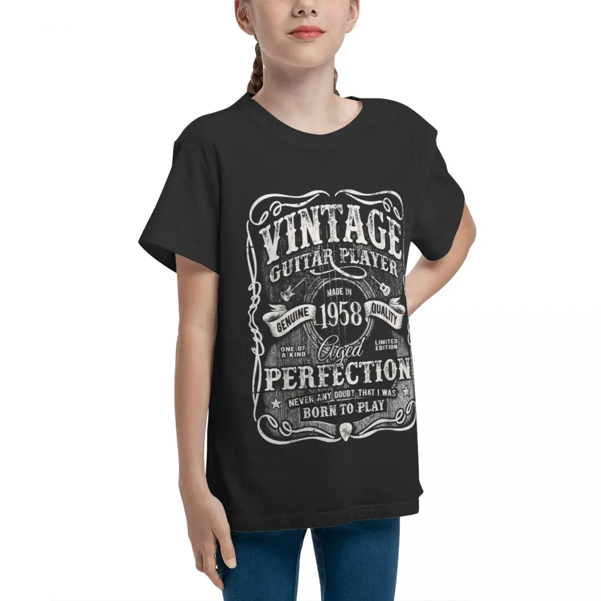 Базовая футболка с коротким рукавом для подростков Винтажная гитарным