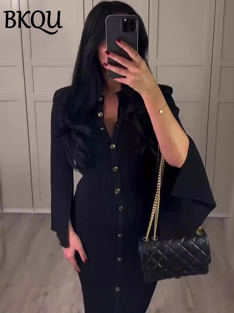 BKQU Элегантные вязаные юбки комплект из 2 предметов Женский Тонкий однобортный