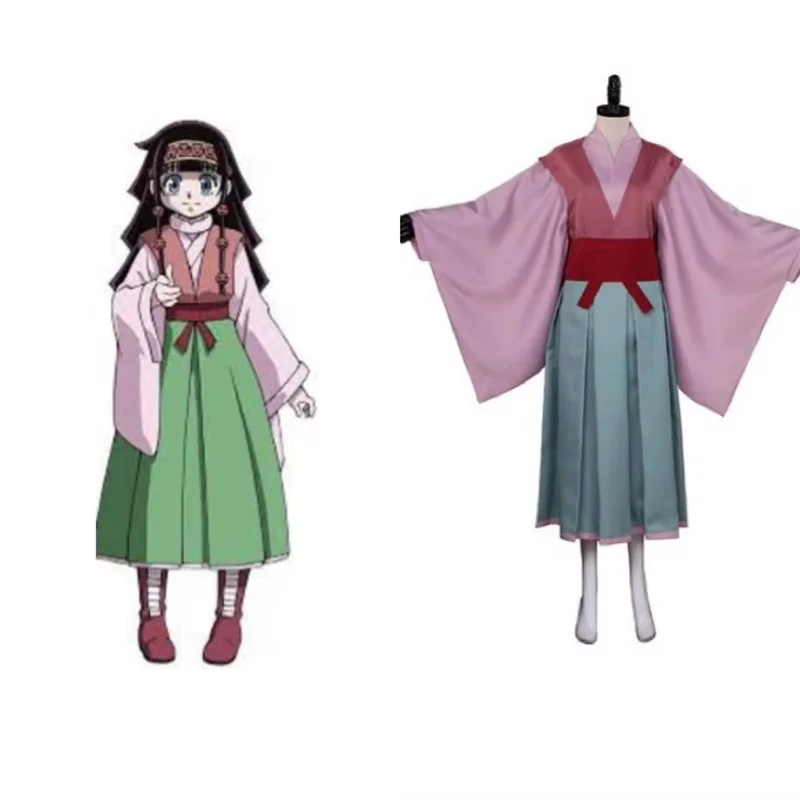 

Anime Hunter X Hunter Alluka Zoldyck Cosplay Costume Aruka Zorudikku Woman Top Belt Ribbon Kimono Suit Halloween Dresses
