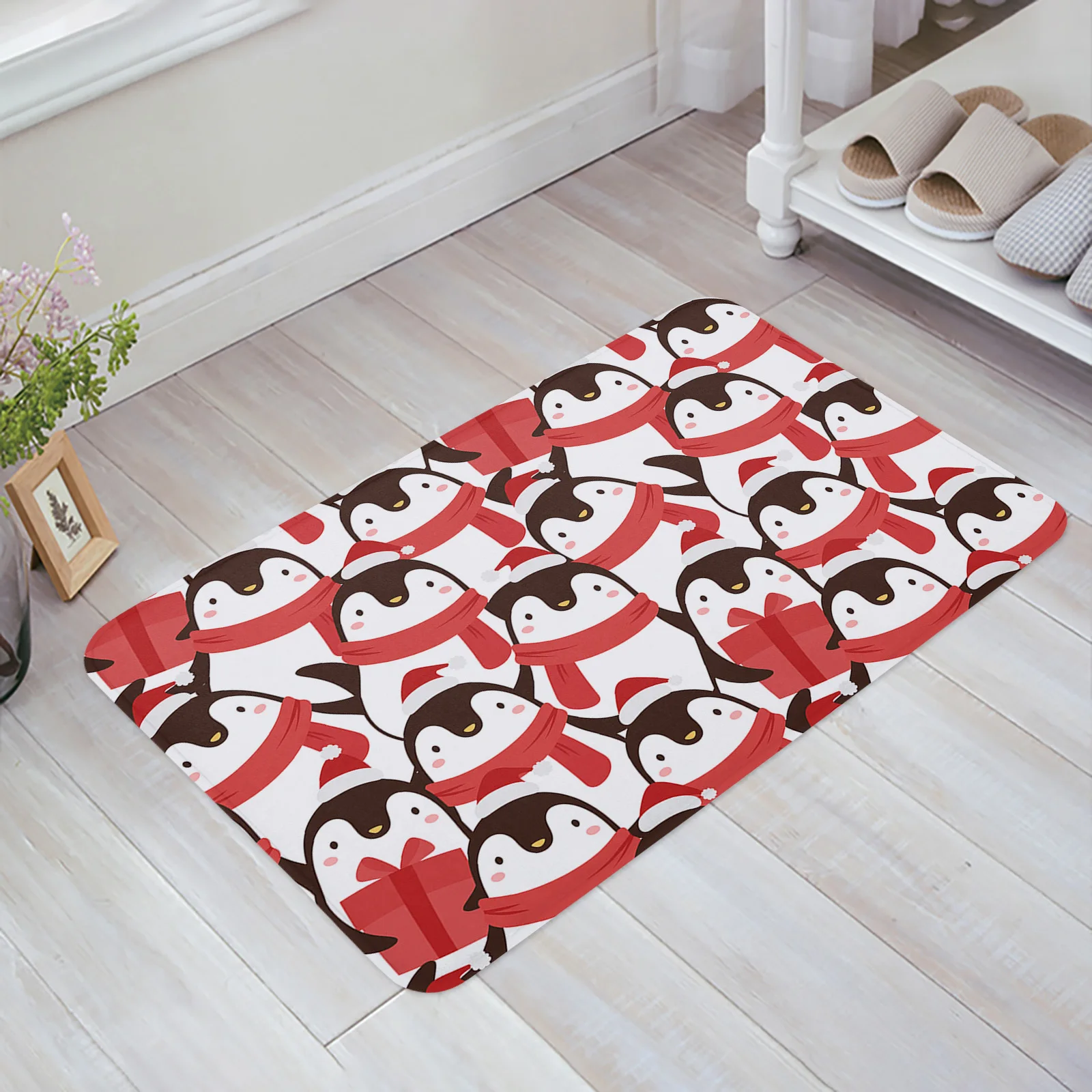 

Christmas Penguin Texture Cartoon Creative Printing Doormat Kitchen Bathroom Anti-slip Doormat Living Room Bedroom Home Carpet
