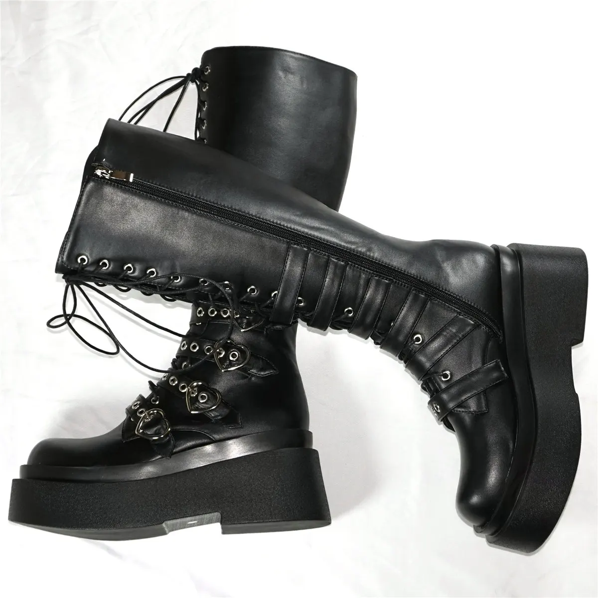 Winter Platform Pumps Shoes Women Lace Up Wedges High Heel Knee High Snow Boots Female Round Toe Fashion Sneakers Casual Shoes