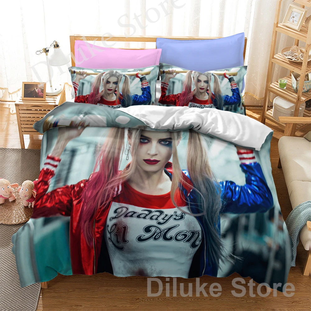 

Harleen Quinzel Clown Squads Suicide 3D Printed Bedding Set Duvet Cover KING Queen Full Twin Size for Halloween Bedroom Decor