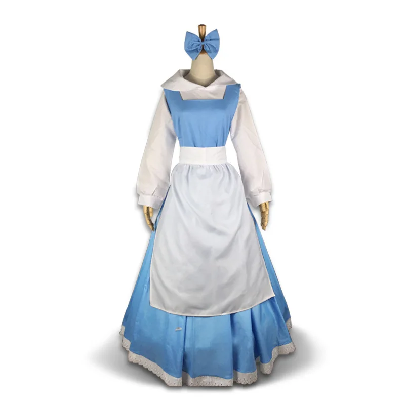 Женский костюм горничной голубого цвета полный комплект из рубашки платья