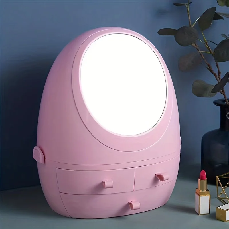 

1pc Cosmetic Storage And Finishing Box, With Makeup Mirror, With Dust-Proof Drawer, Desktop Shelf