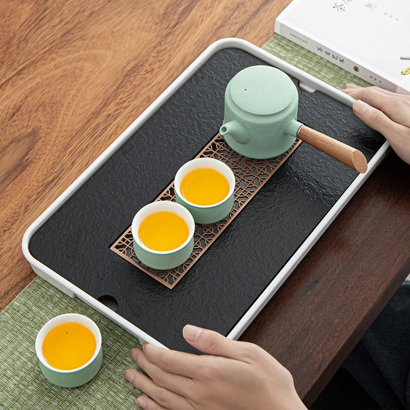 Поднос из натурального черного камня поднос для чая кофейный столик аксессуары