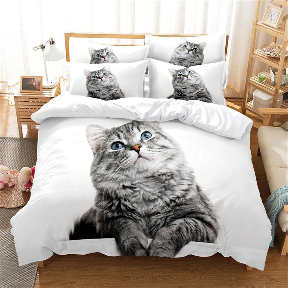 

Комплект постельного белья с объемным изображением кота, Комплект постельного белья для двуспальной кровати, из хлопка, с пододеяльником