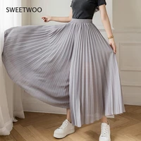 new women elegant chiffon high waist wide leg pants casual korean fashion pleated loose trousers clothes streetwear women 2022