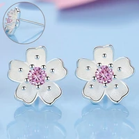 stud earrings daisy pink stone womens girls sterling silver jewellery new uk