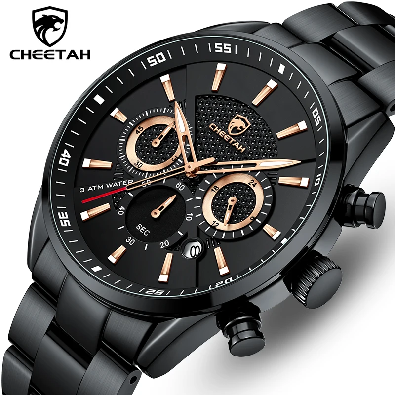 

CHEETAH New Watch Top Brand Casual Sport Chronograph Men's Watches Stainless Steel Wristwatch Big Dial Waterproof Quartz Clock