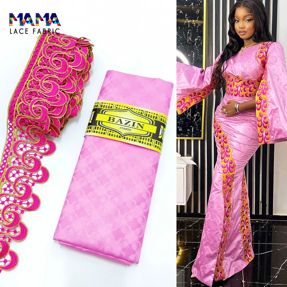 Розово-красный африканский базин богатый оригинальная нигерийская Женская