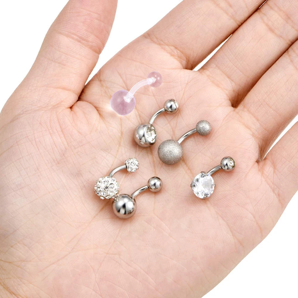 6 шт. короткий стержень 14 г из нержавеющей стали пупок кольца для пупка CZ Пирсинг