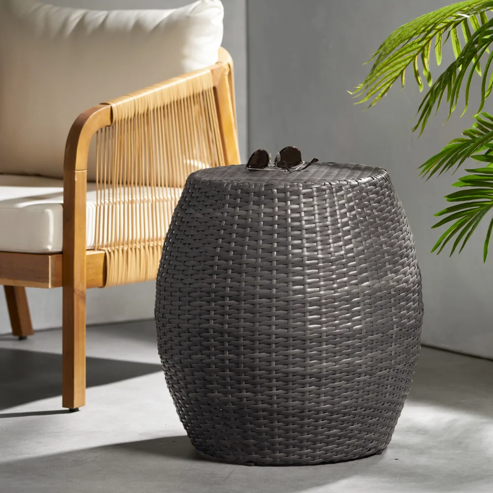 

Cambria Outdoor Wicker 14 Inch Side Table, Grey