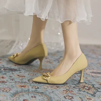 2022 spring new fashion womens single shoes metal buckle decoration pointed toe shallow elegant high heeled work shoes