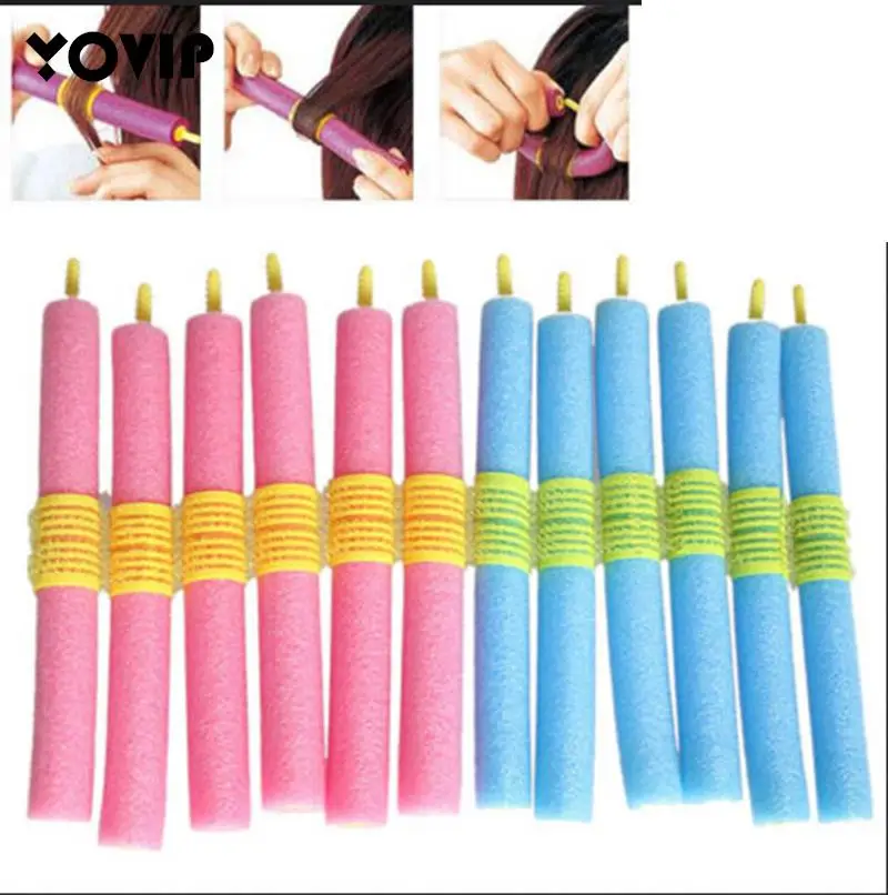 

12PCS Soft Twist Soft Foam Bendy Hair Rollers Curlers Cling Strip