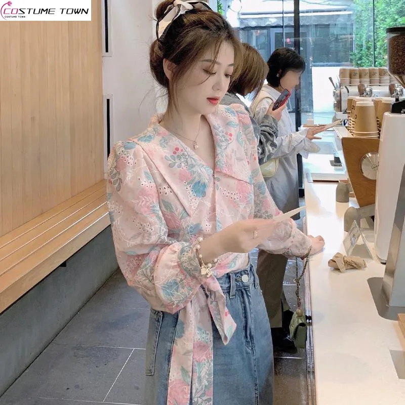 Женская шифоновая рубашка летняя тонкая новинка 2024 французская милая маленькая