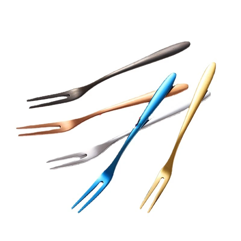 

HF 6/12pcs Stainless Steel Two-tine Fork Fruit Fork set Tableware Multiple Use Snack Cake Dessert Forks Cafeteria Home Flatware